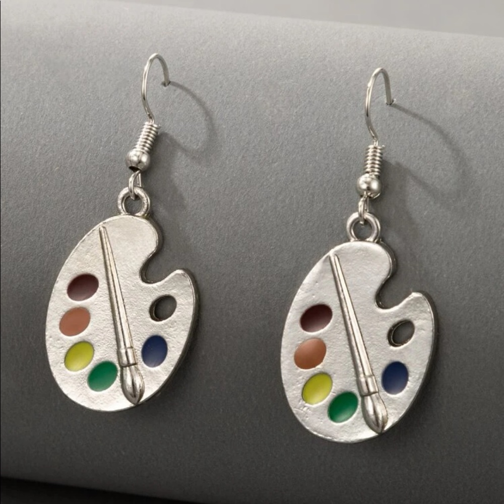 🎉 New Silver Painter’s art Palette Dangle Earrings set